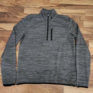 Prana Gatten 1/4 Zip Pullover Charcoal Black Stripe Sweater‎ Size Medium EUC